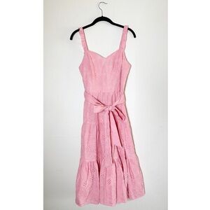 WILLA STORY light pink floral embroidered Penelope tiered midi dress S NEW